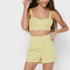 Topshop Lime Gingham 3 Piece Set (Shorts, Bra, Blazer)